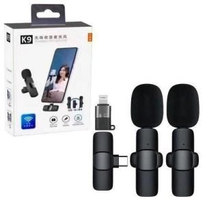 Generic K9 Dual Wireless Lavalier Microphone with Type-C & Lightning Adapters