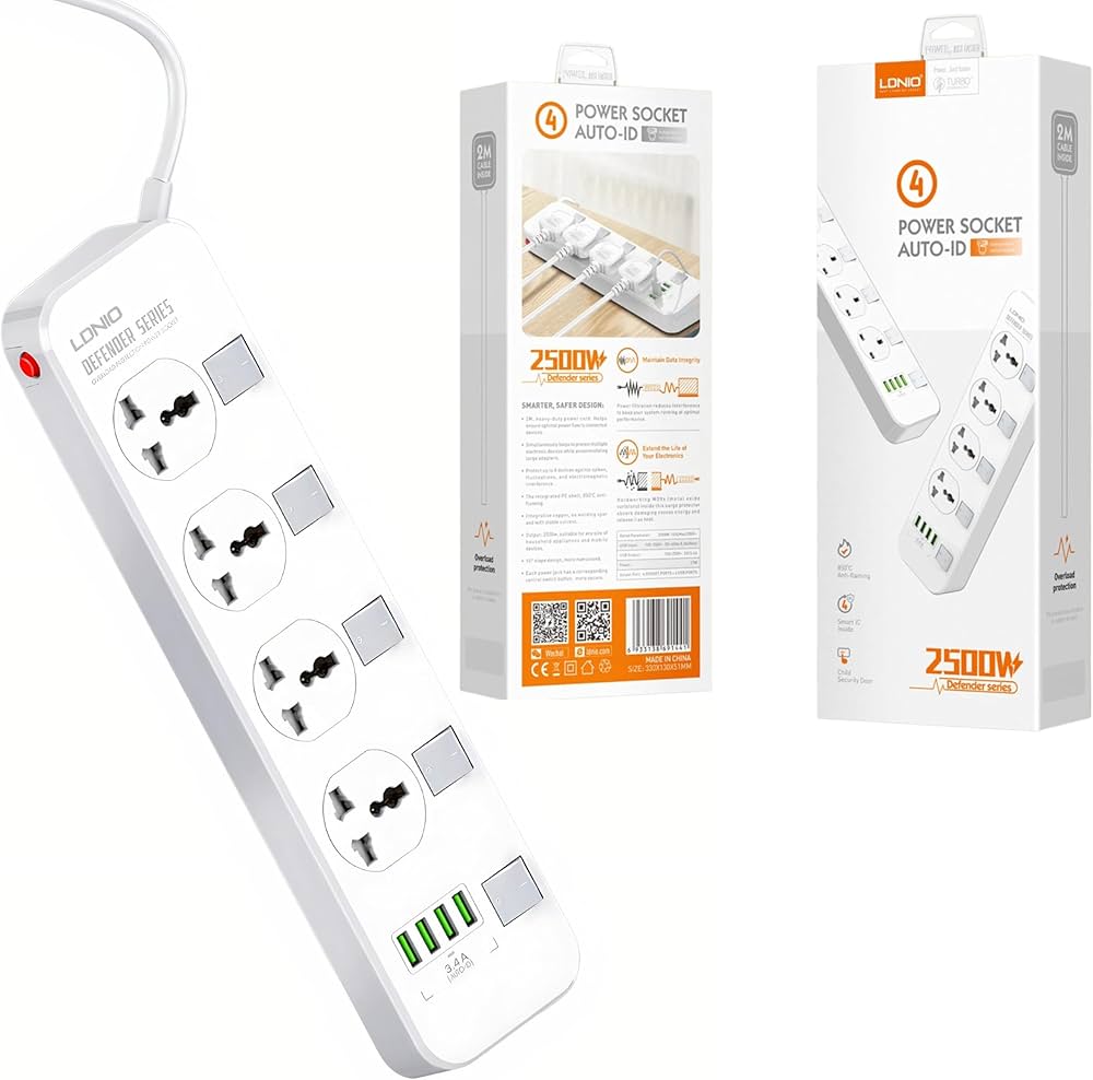 LDNIO SC4408 Defender Series 4-Outlet Power Strip with 4 USB Ports