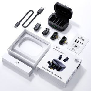 KuaiYin QY88 Dual 2.4GHz Wireless Lavalier Microphone with LED Charging Case & Active Noise Cancellation