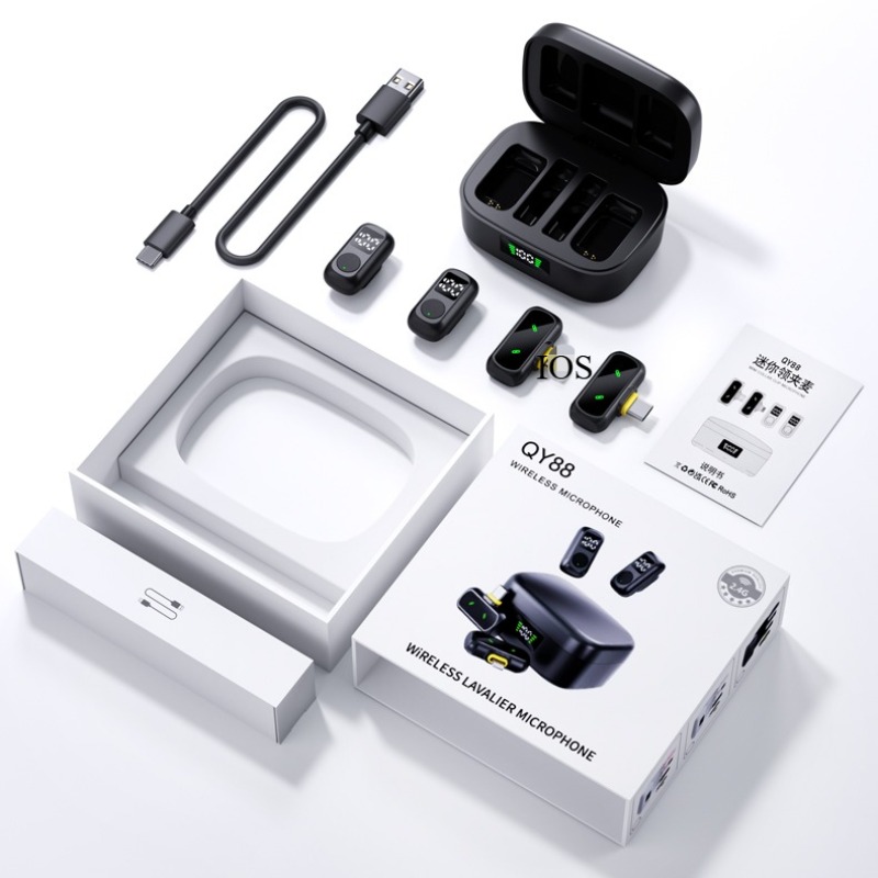 KuaiYin QY88 Dual 2.4GHz Wireless Lavalier Microphone with LED Charging Case & Active Noise Cancellation