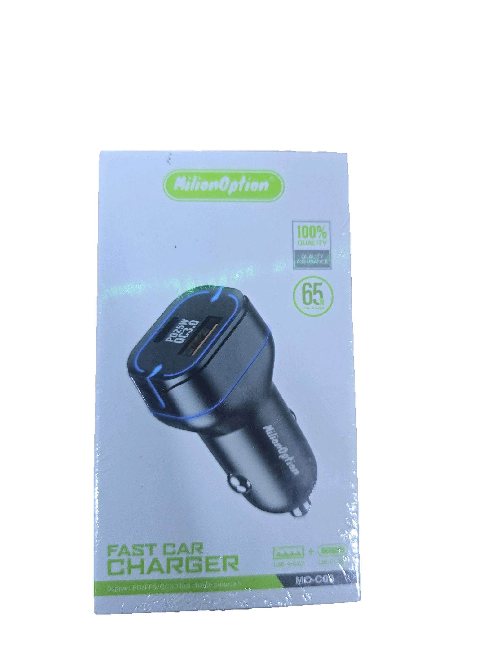 MilionOption 65W Fast Car Charger – PD25W/QC3.0 Dual Port