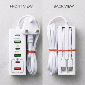 120W Multi-Port Desktop Fast Charging Station with Built-in Cables