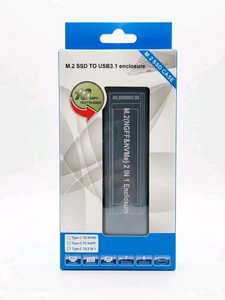 M.2 SSD to USB 3.1 Enclosure (NGFF & NVMe 2-in-1)