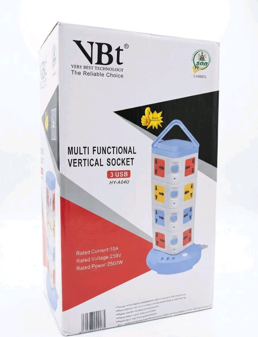 VBT HY-A04U Multi Functional Vertical Socket (16 Way, 3 USB Ports)