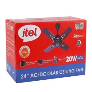 itel 24 Inch 20W Short Blade AC/DC Solar Ceiling Fan with Remote Control