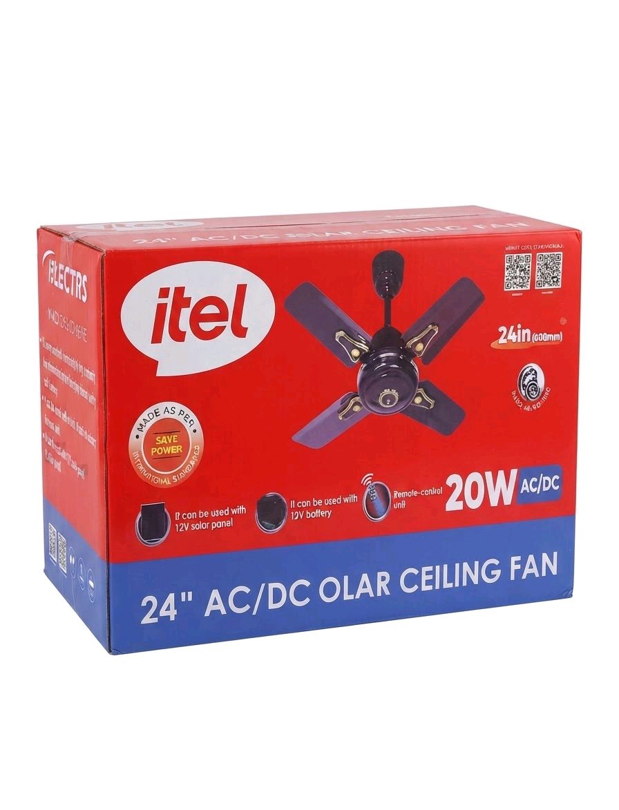 itel 24 Inch 20W Short Blade AC/DC Solar Ceiling Fan with Remote Control