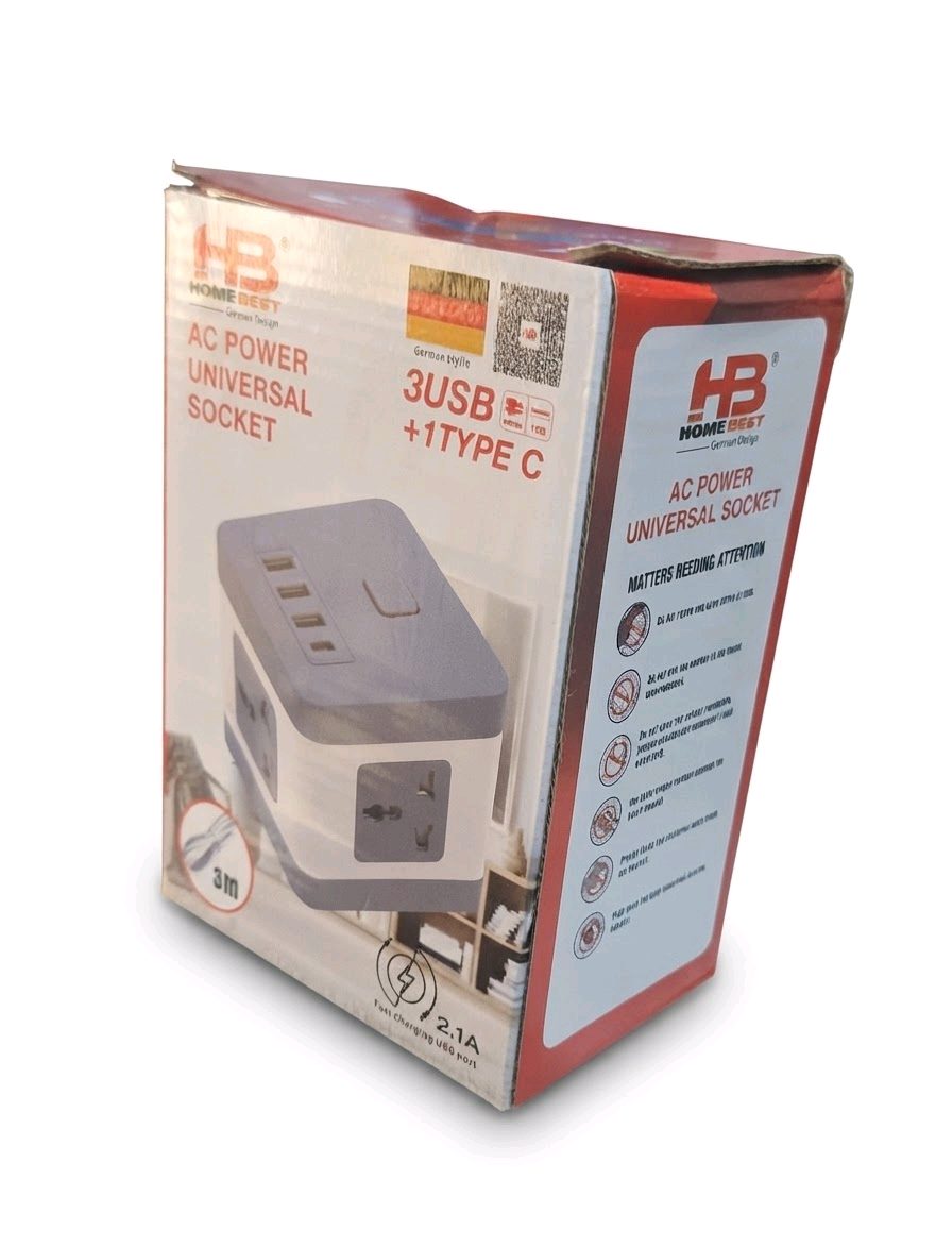 Home Best AC Power Universal Socket with 3 USB & 1 Type-C Ports