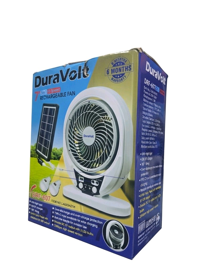 DuraVolt 7" 3-in-1 High-Speed Rechargeable Fan (Model: DRF-607 / Item No: LA033H21H)