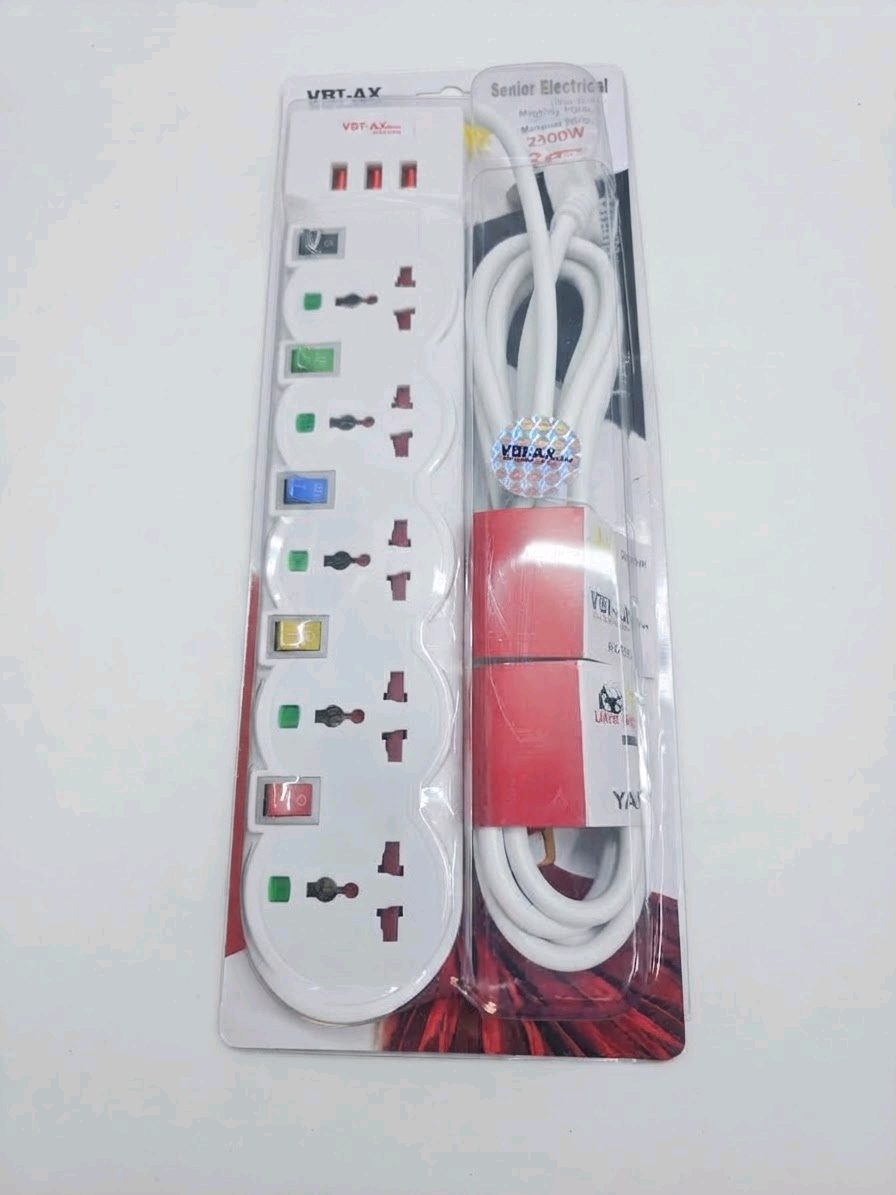 VOT-AX Senior Electrical 6 Way Extension Socket with 3 USB Ports, 2400W (Brand/Model Unconfirmed Online)