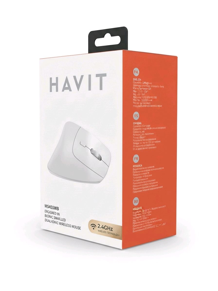 Havit MS45WB Ergonomic Vertical Wireless Mouse, Bionic Snail Design, White