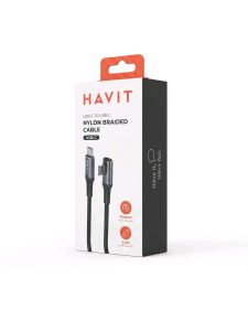 Havit CB6313 USB-C to Elbow USB-C Nylon Braided Cable (60W PD, 2.0M).