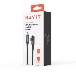 Havit CB6313 USB-C to Elbow USB-C Nylon Braided Cable (60W PD, 2.0M).